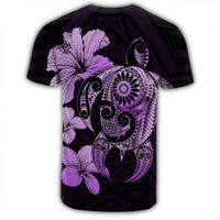 Hibiscus Plumeria Mix Polynesian Turtle T Shirt Violet AH - Polynesian Pride