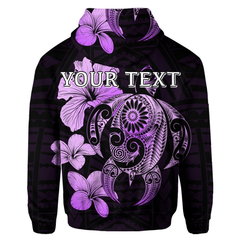 Custom Hibiscus Plumeria Mix Polynesian Turtle Hoodie Violet - Polynesian Pride