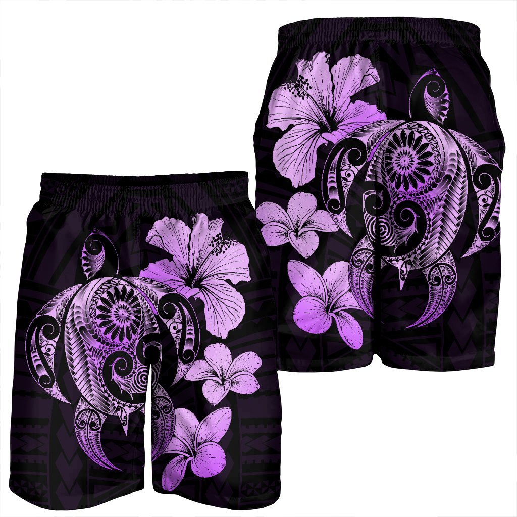 Hibiscus Plumeria Mix Polynesian Turtle Men's Shorts Violet - AH - Polynesian Pride