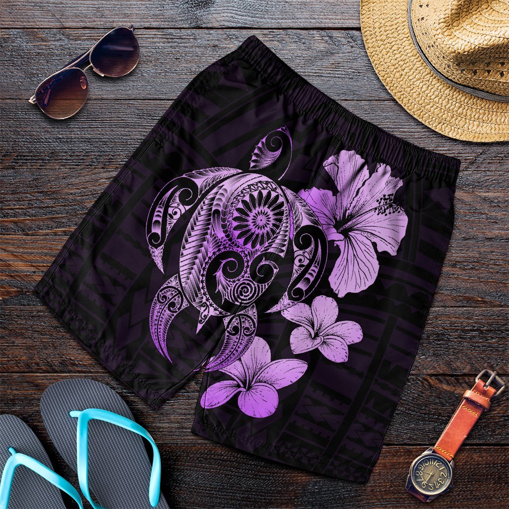 Hibiscus Plumeria Mix Polynesian Turtle Men's Shorts Violet - AH Art - Polynesian Pride