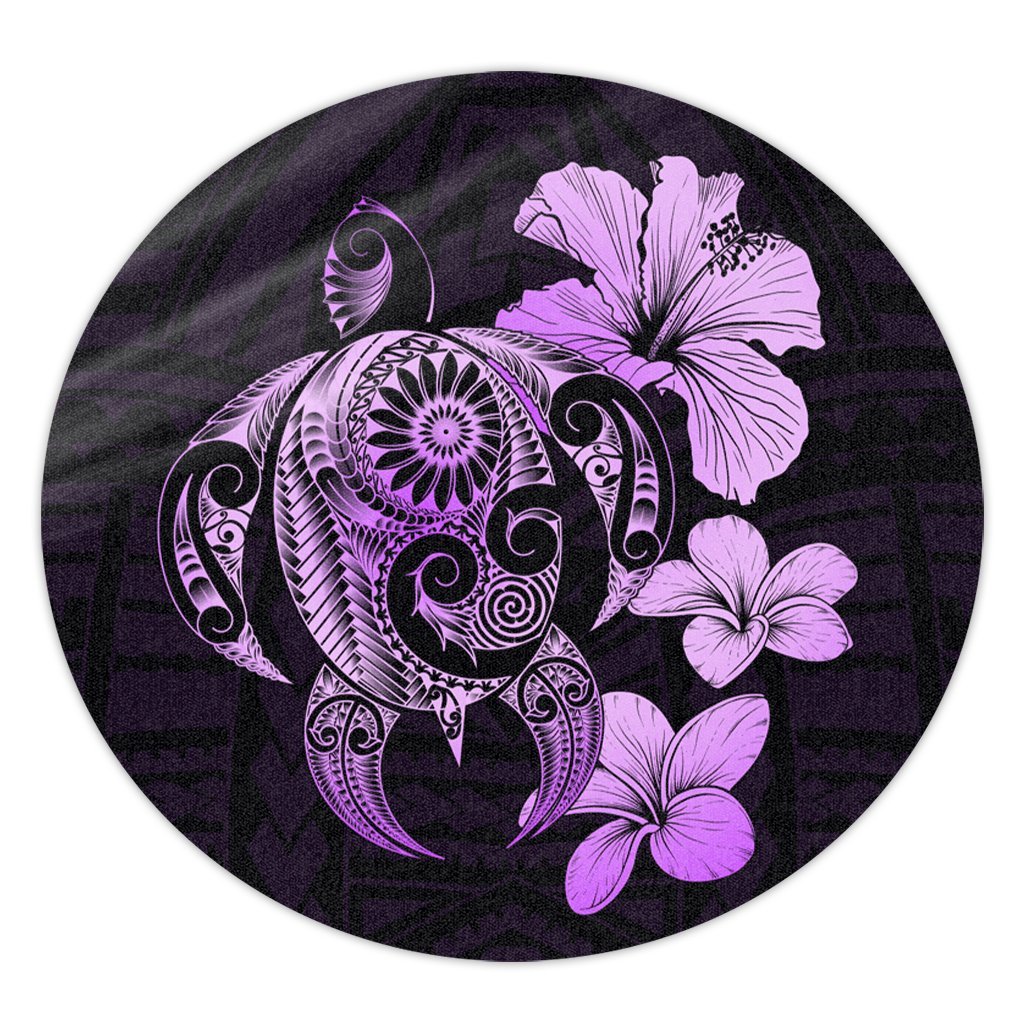 Hibiscus Plumeria Mix Polynesian Turtle Round Carpet Violet - AH Round Carpet Luxurious Plush - Polynesian Pride