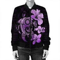 Hibiscus Plumeria Mix Polynesian Turtle Bomber Jacket Violet - AH - Polynesian Pride