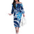 Polynesian Pride Hawaii Flowers Wave Tribal Pattern Women Off Shoulder Long Sleeve Dress Women Blue - Polynesian Pride