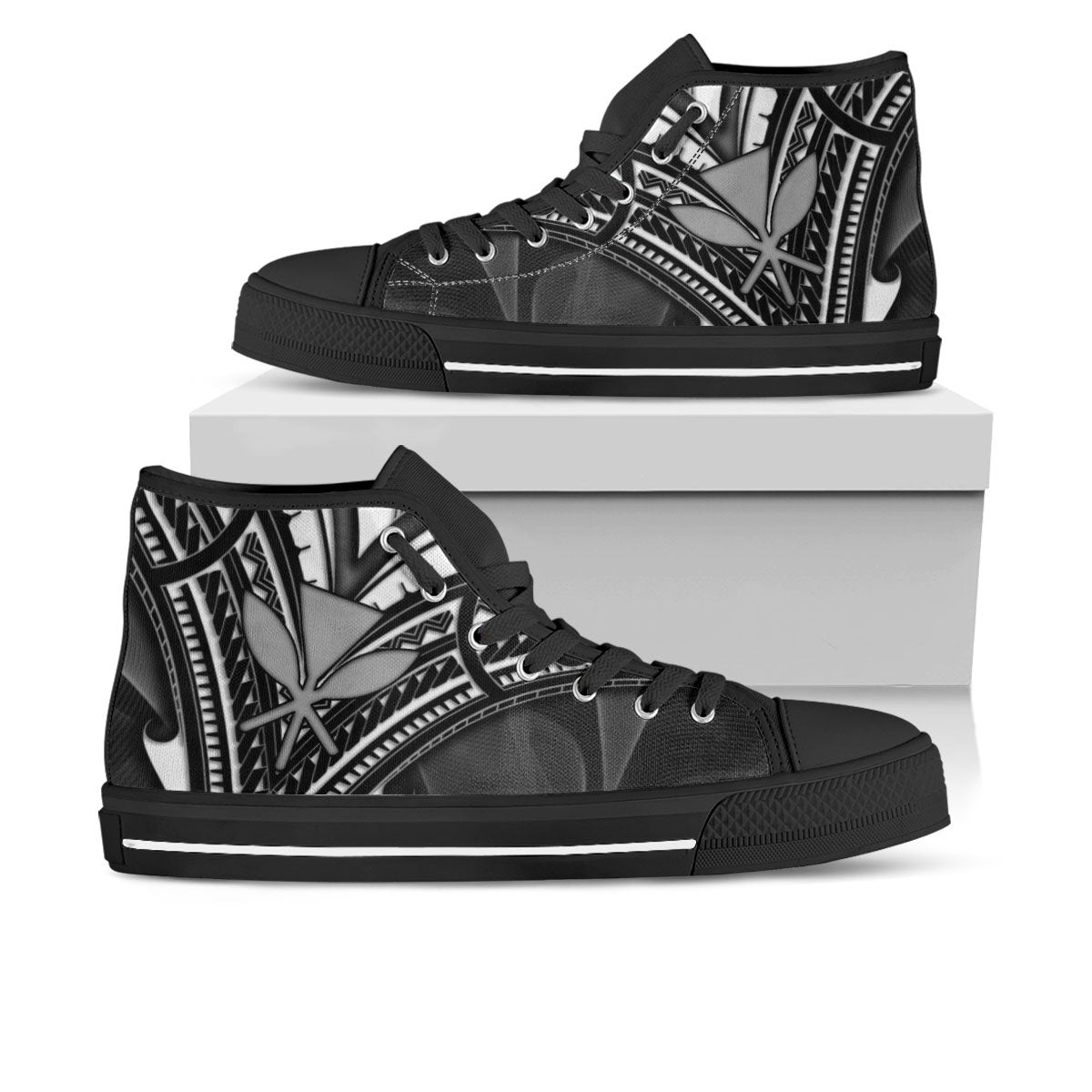 Hawaii Kanaka Maoli High Top Shoes - Cross Style Unisex Black - Polynesian Pride