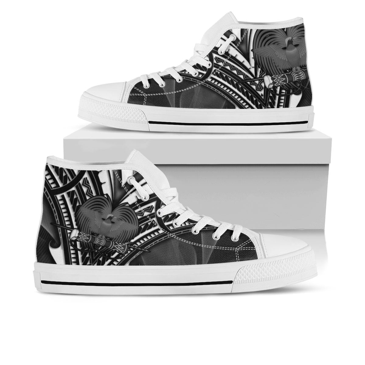 Papua New Guinea High Top Shoes - Cross Style Unisex White - Polynesian Pride