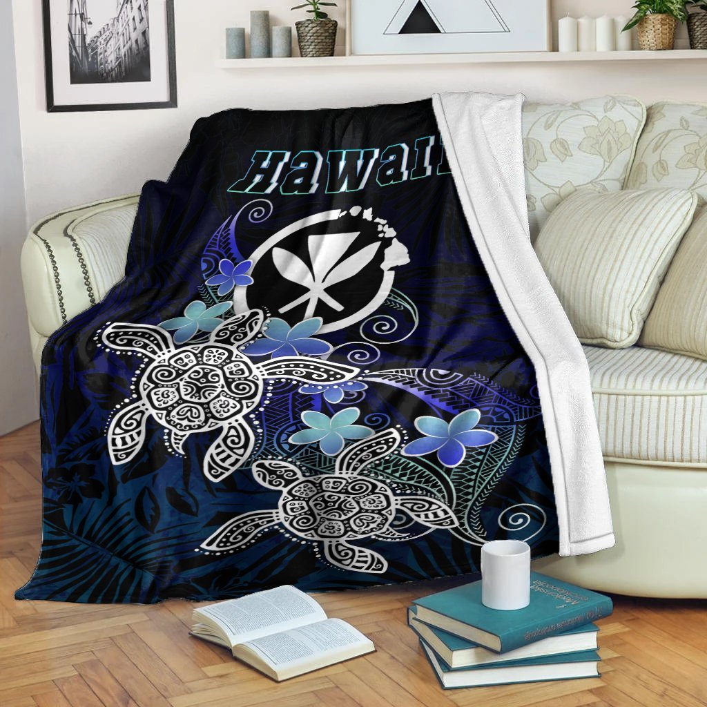 Hawaii Polynesian Premium Blanket - Blue Turtle Couple White - Polynesian Pride