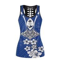Women Hollow Tank Top - Ray Hibiscus Women Blue - Polynesian Pride