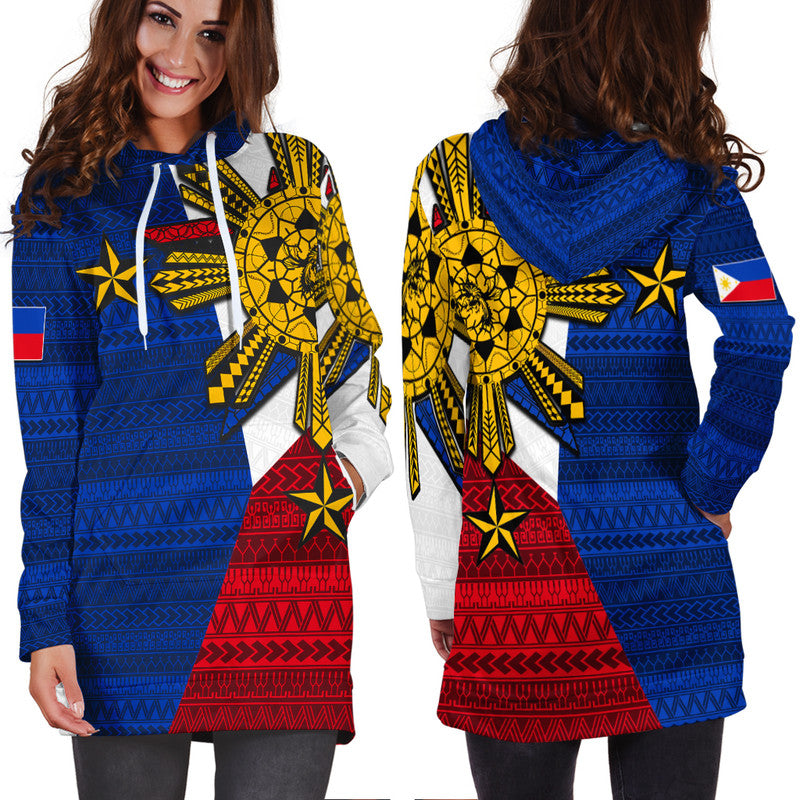 Filipino Hoodie Dress Tribal Flag Style LT6 Blue - Polynesian Pride