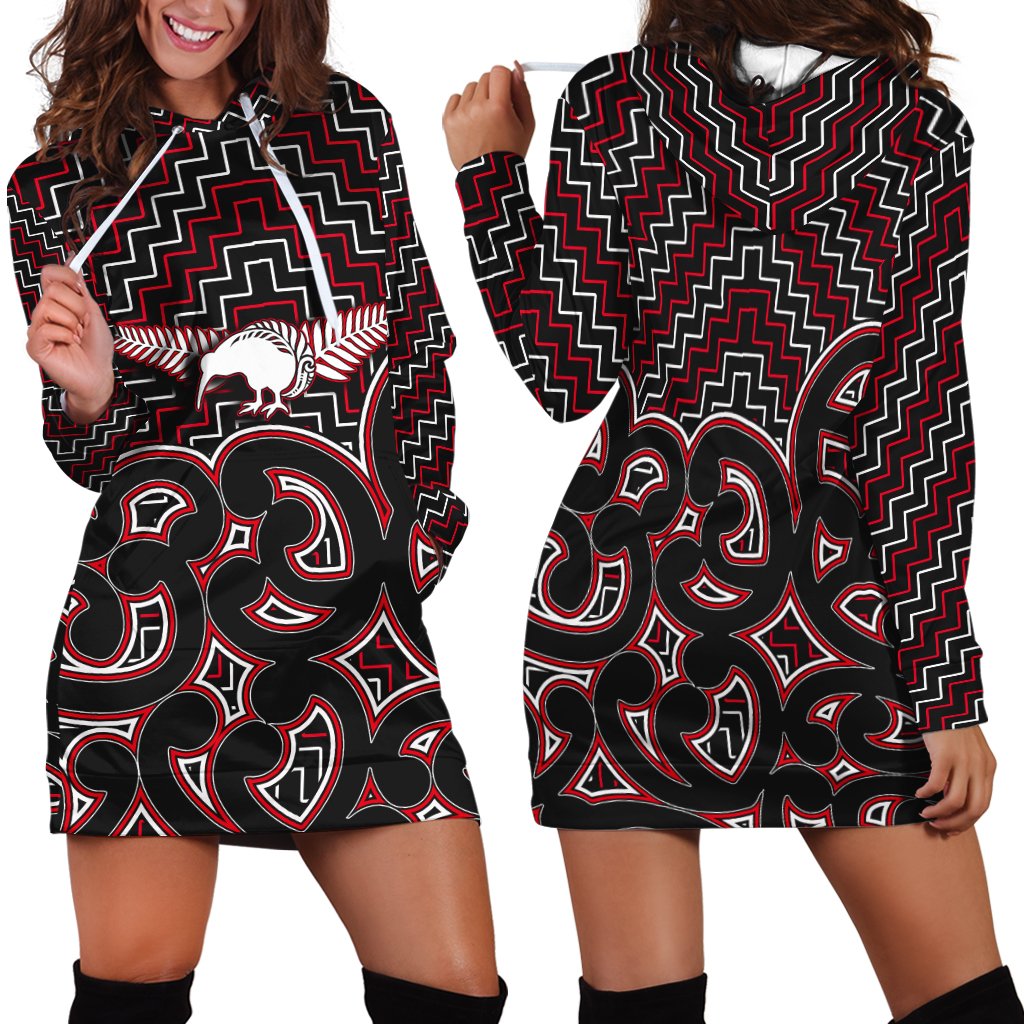 New Zealand Hoodie Dress Maori Graphic Tee patterns Red LT6 - Polynesian Pride