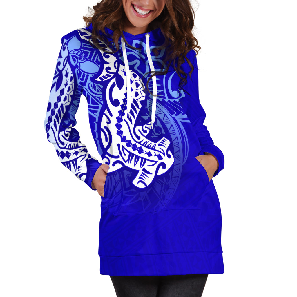 KALAPU NUKULEKA Hoodie Dress Polynesian Hammerhead Shark LT6 Blue - Polynesian Pride