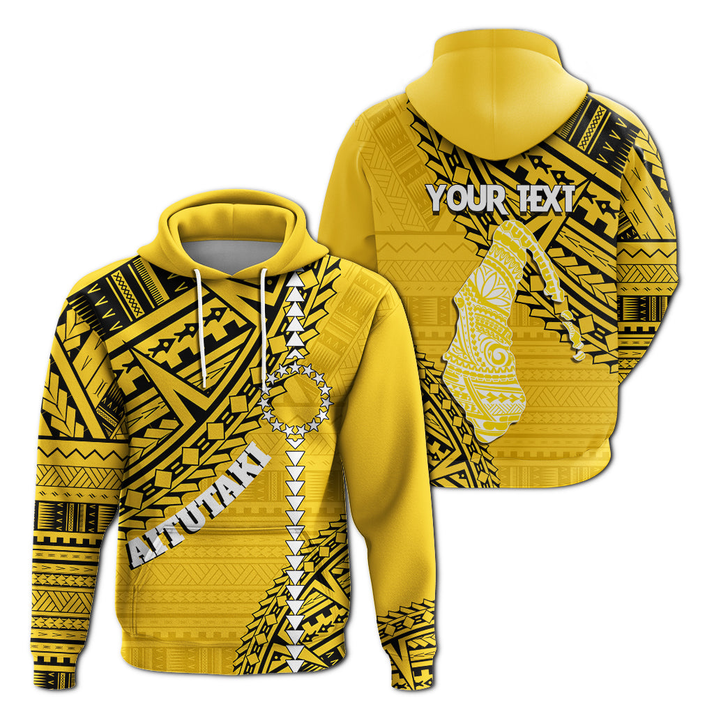 Cook Islands Tribal Custom Hoodie Island Map Aitutaki Island LT7 Pullover Hoodie Yellow - Polynesian Pride