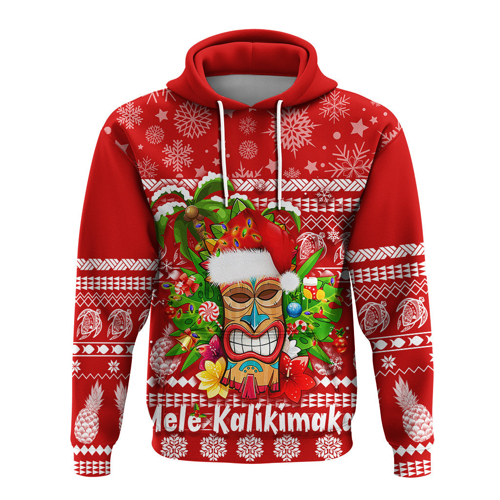 Hawaii Christmas Hoodie Mele Kalikimaka Tiki LT7 Pullover Hoodie Red - Polynesian Pride