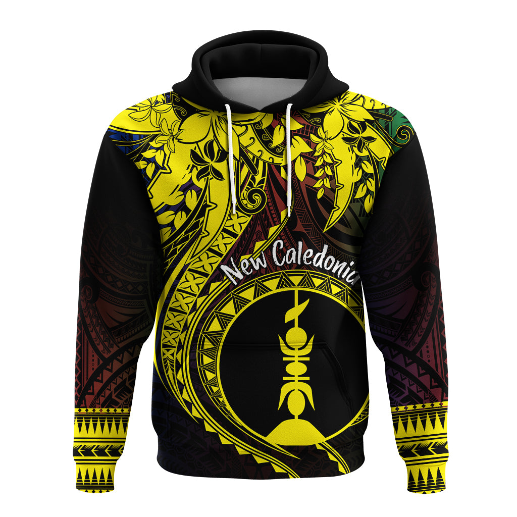 New Caledonia Custom Hoodie Kanaky Mix Plumeria LT7 Black - Polynesian Pride