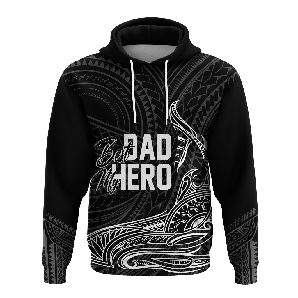 Fathers Day Polynesian Custom Hoodie My Dad My Hero LT7 Black - Polynesian Pride