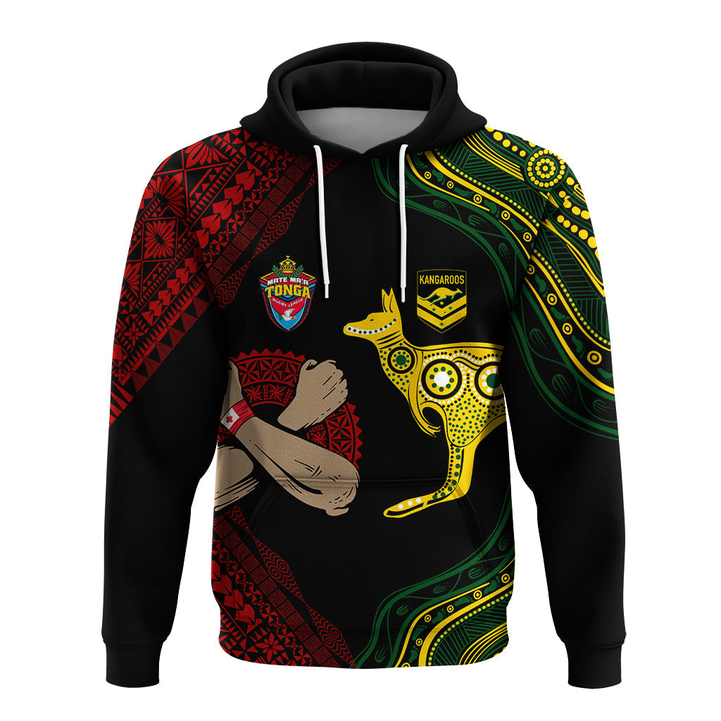 Custom Aussie Kangaroos Mix Mate Maa Tonga Hoodie Aboriginal with Kupesi LT7 Pullover Hoodie Black - Polynesian Pride