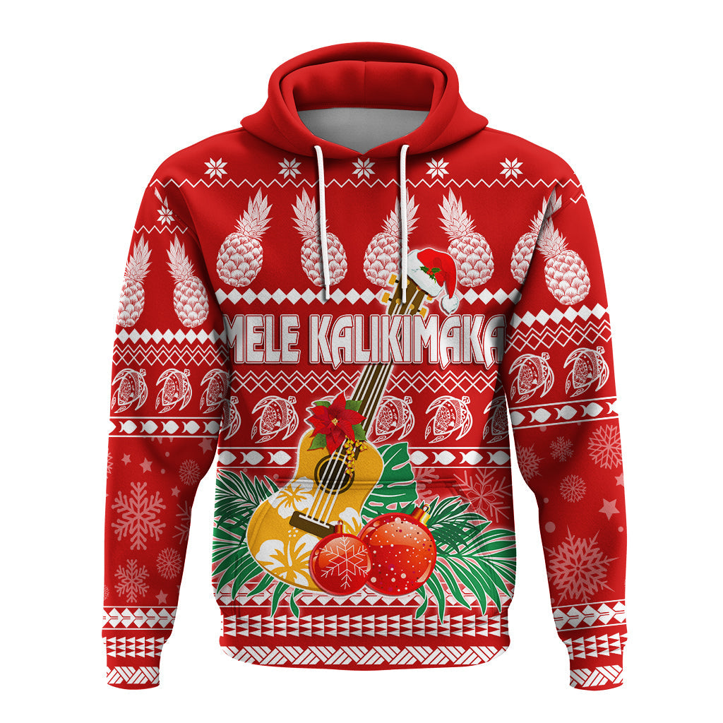 Hawaii Christmas Hoodie Mele Kalikimaka Ukulele LT7 Pullover Hoodie Red - Polynesian Pride