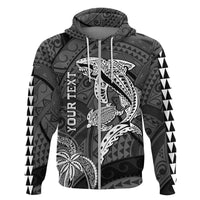 Custom Hawaii Hoodie Shark and Turtle Mix Kakau LT9 Zip Hoodie Black - Polynesian Pride