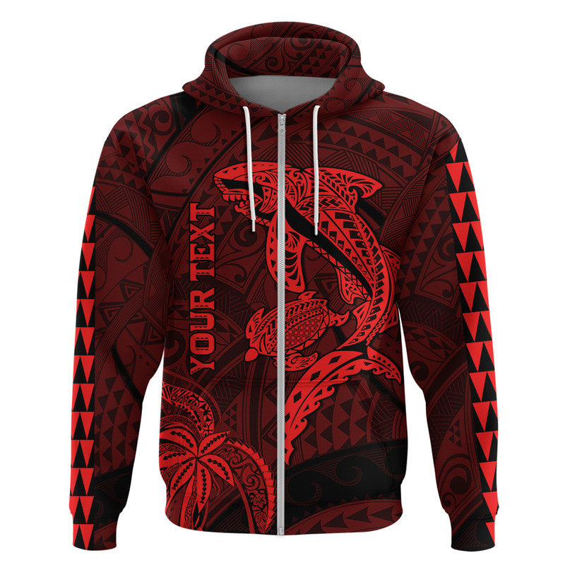 Custom Hawaii Hoodie Shark and Turtle Mix Kakau Red LT9 Zip Hoodie Red - Polynesian Pride