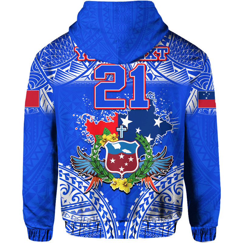 Custom Toa Samoa Polynesian Rugby Hoodie Samoan Flag Blue Color LT9 - Polynesian Pride