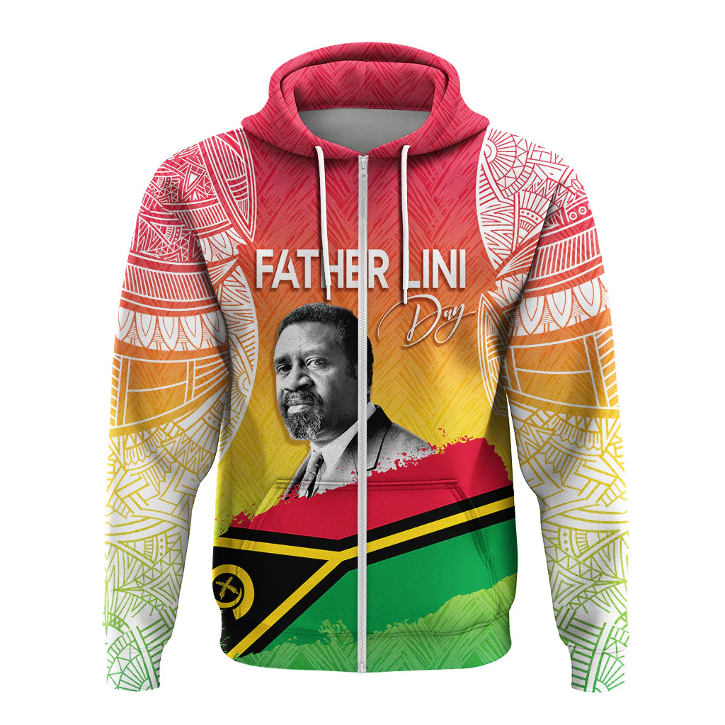 Vanuatu Father Lini Quote Hoodie Flag Style White LT7 Zip Hoodie Art - Polynesian Pride
