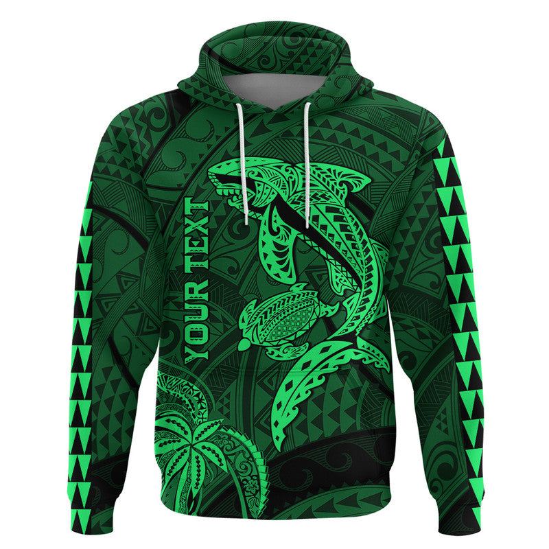 Custom Hawaii Hoodie Shark and Turtle Mix Kakau Green LT9 Pullover Hoodie Green - Polynesian Pride