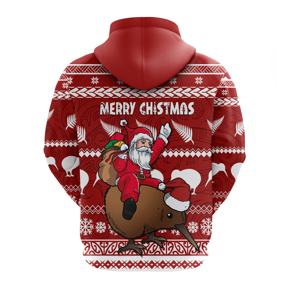 New Zealand Xmas Hoodie Mere Kirihimete Santa With Kiwi Bird LT7 - Polynesian Pride