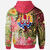 French Polynesia Zip Hoodie Flowers Tropical With Sea Animals - Polynesian Pride