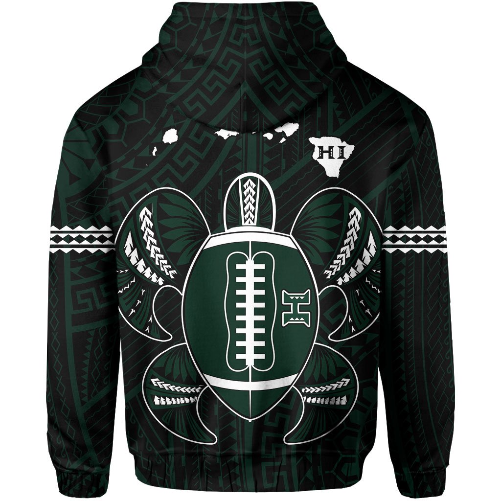 Polynesian Kakau Warrior Turtle American Football Map of Hawaii Hoodie Black - Polynesian Pride