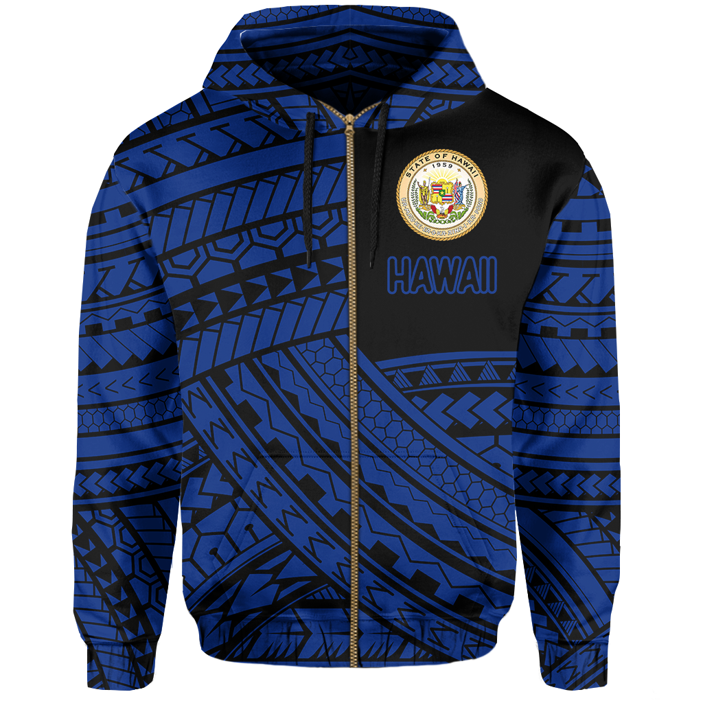 Polynesian Protect Mauna Kea Kanaka Maoli Hawaii Zip Hoodie Blue Quarter Style - Polynesian Pride