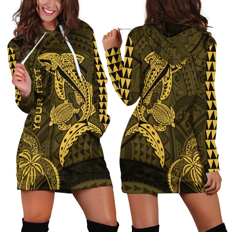 (Custom Personalised) Hawaii Hoodie Dress Shark and Turtle Mix Kakau Gold LT9 Gold - Polynesian Pride