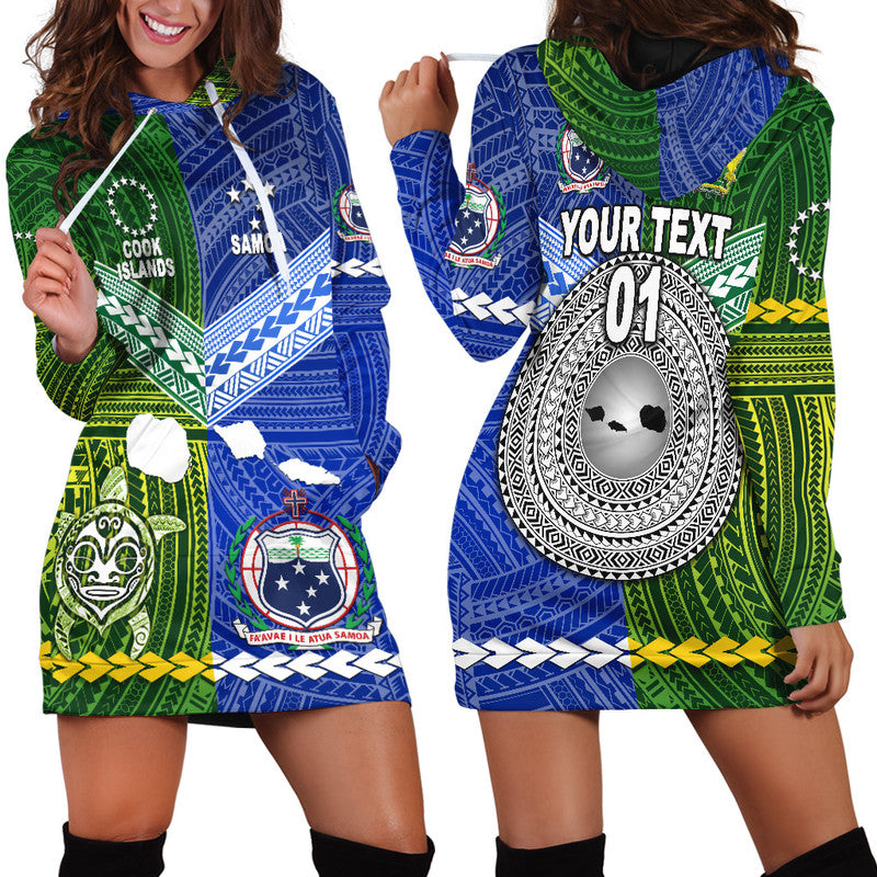 (Custom Personalised) Samoa And Cook Islands Hoodie Dress Together LT8 Blue - Polynesian Pride