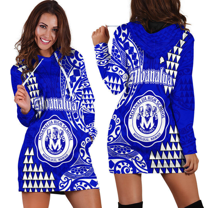 Hawaii Moanalua High School Hoodie Dress Tribal Kakau LT9 Blue - Polynesian Pride