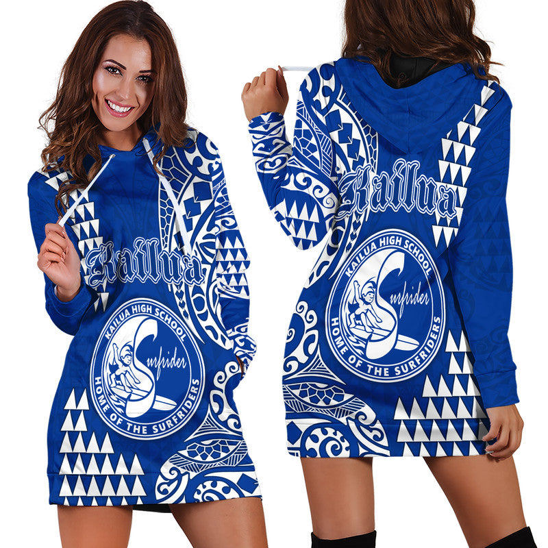 Hawaii Kailua High School Hoodie Dress Tribal Kakau LT9 Blue - Polynesian Pride