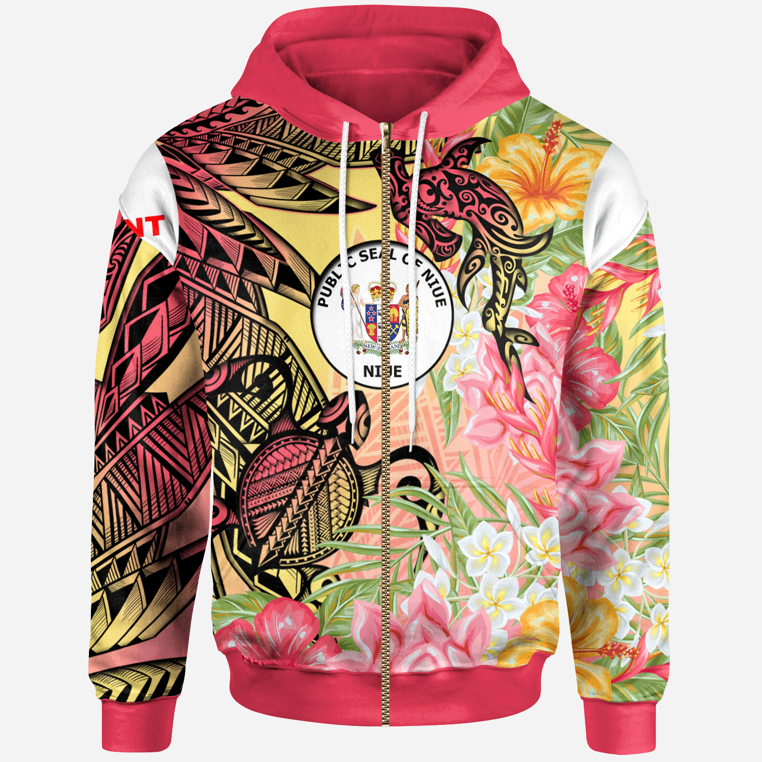 Niue Zip Hoodie Flowers Tropical With Sea Animals Unisex Pink - Polynesian Pride