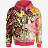 Nauru Zip Hoodie Flowers Tropical With Sea Animals Unisex Pink - Polynesian Pride