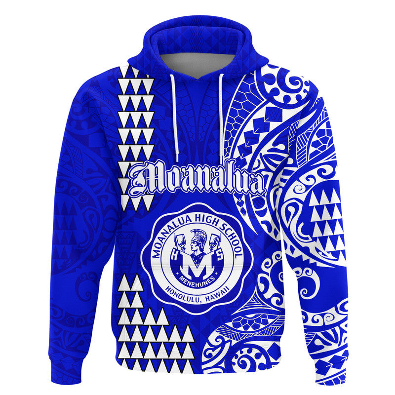 Custom Hawaii Moanalua High School Hoodie Tribal Kakau LT9 Pullover Hoodie Blue - Polynesian Pride