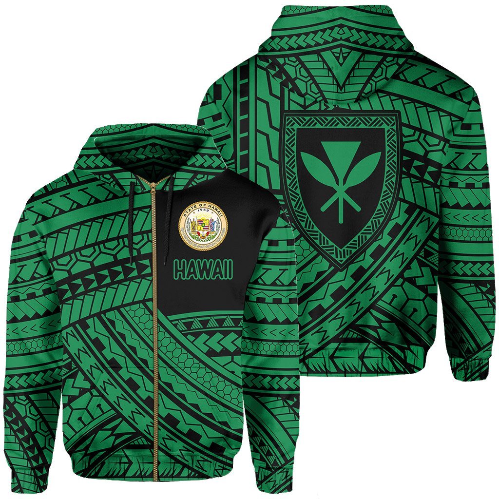 Polynesian Protect Mauna Kea Kanaka Maoli Hawaii Zip Hoodie Green Quarter Style Unisex Green - Polynesian Pride