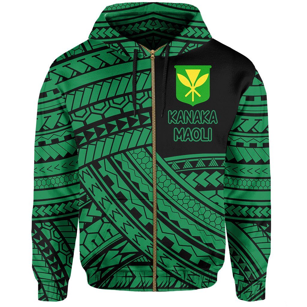 Polynesian Protect Mauna Kea Kanaka Maoli Hawaii Zip Hoodie Green Quarter Style - Polynesian Pride