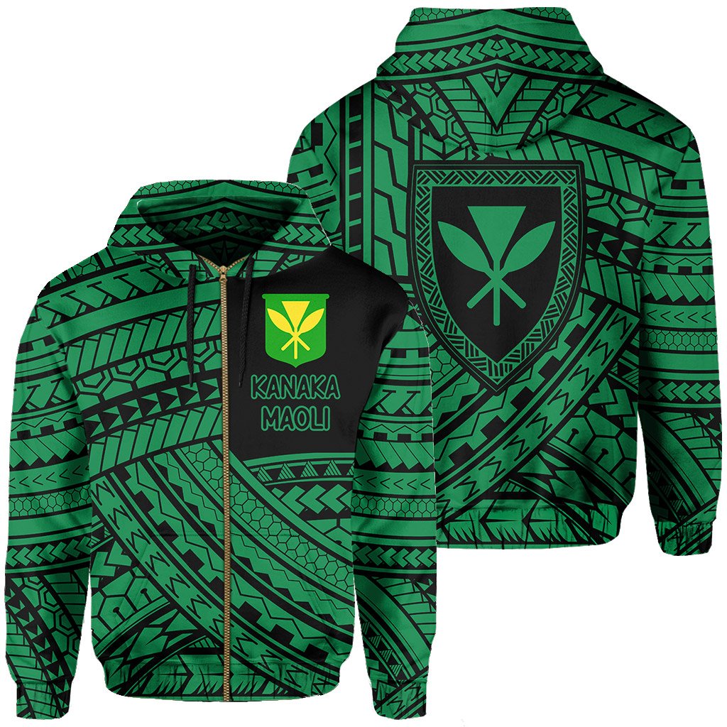 Polynesian Protect Mauna Kea Kanaka Maoli Hawaii Zip Hoodie Green Quarter Style Unisex Green - Polynesian Pride