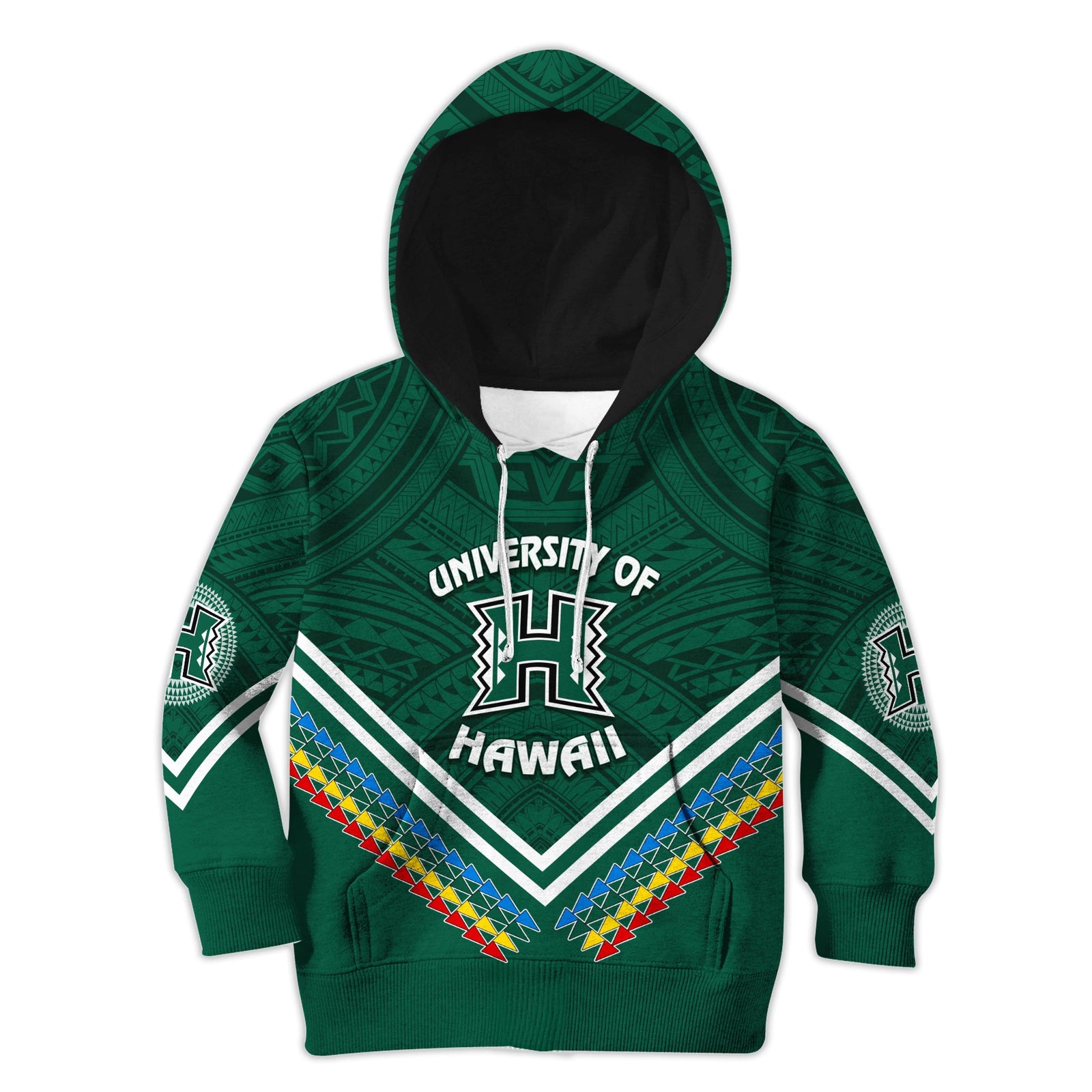 Personalised Hawaii Rainbow Warriors Hoodie KID Simple Style LT7 Deep Green - Polynesian Pride