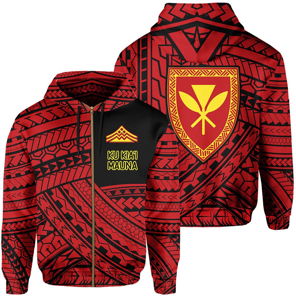Polynesian Protect Mauna Kea Kanaka Maoli Hawaii Zip Hoodie Quarter Style Unisex Red - Polynesian Pride
