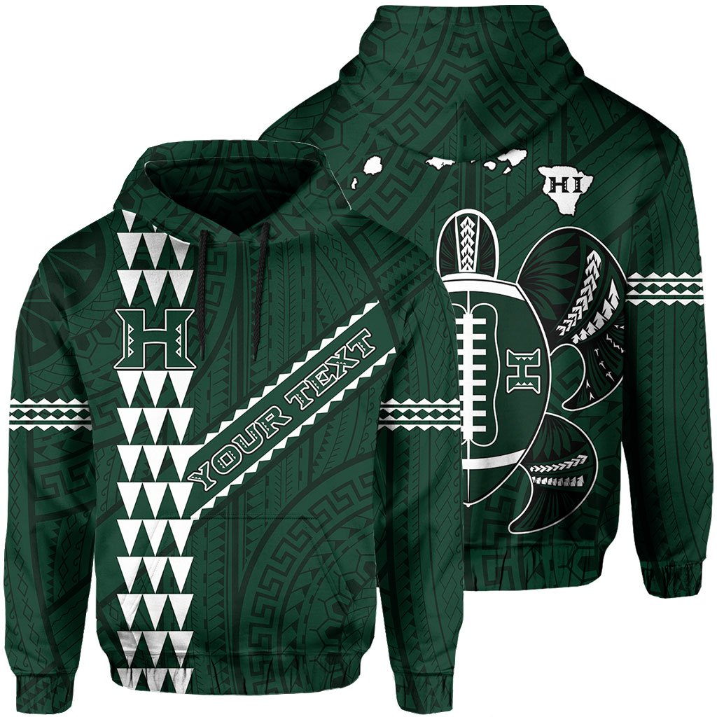 Polynesian Kakau Warrior Turtle American Football Map of Hawaii Custom Hoodie Green Unisex Green - Polynesian Pride