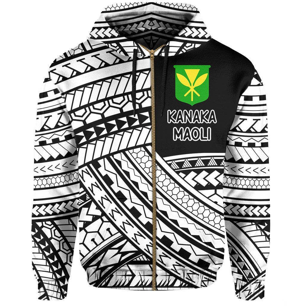 Polynesian Protect Mauna Kea Kanaka Maoli Hawaii Zip Hoodie White Quarter Style - Polynesian Pride