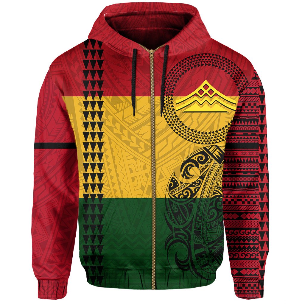 Polynesian Kakau Mauna Kea Protectors Kanaka Flag Hawaii Zip Hoodie - Polynesian Pride