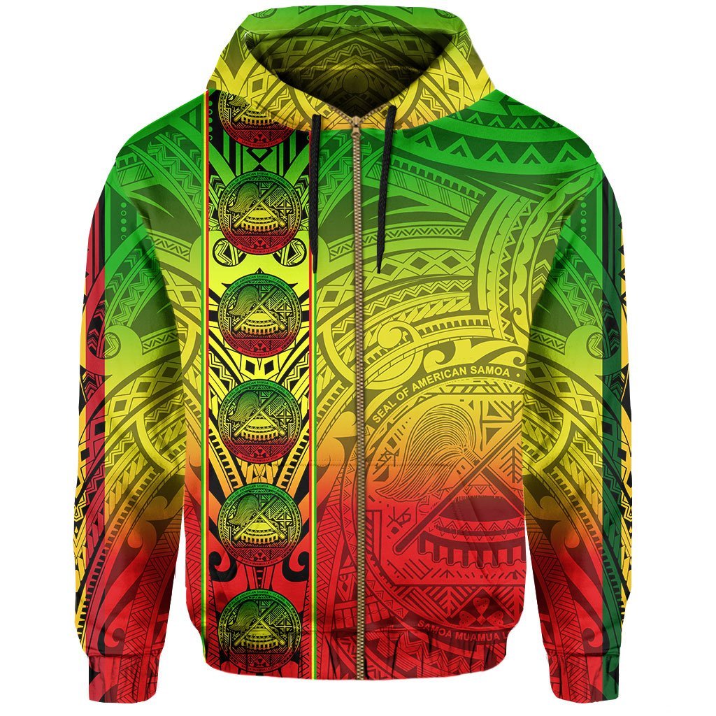 American Samoa Hoodie Zip Rasta Life Style - Polynesian Pride