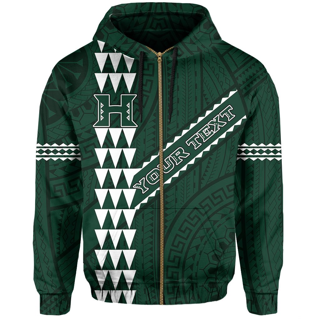 Polynesian Kakau Warrior Turtle American Football Map of Hawaii Custom Zip Hoodie Green - Polynesian Pride