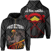 Polynesian Protect Mauna Kea Ikaika Warrior Weapon Hawaii Zip Hoodie Grey Unisex Grey - Polynesian Pride