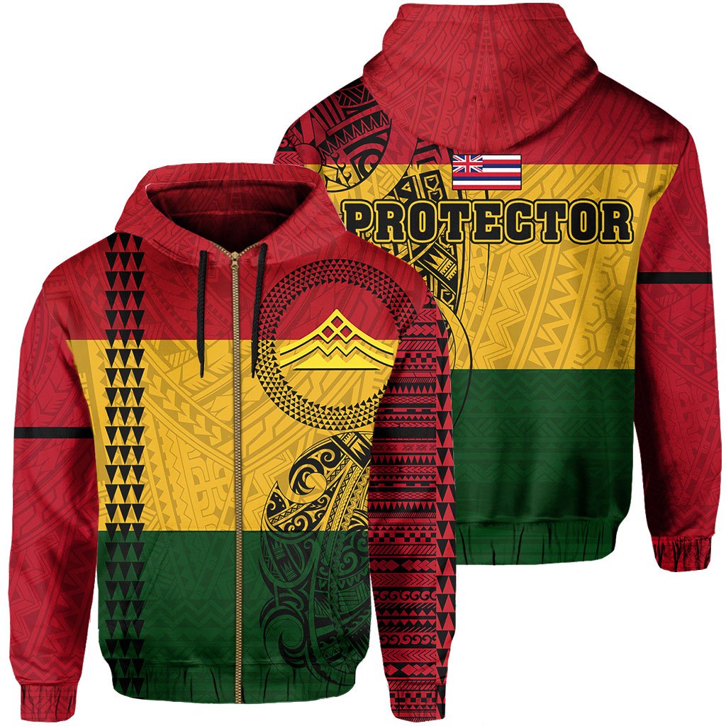 Polynesian Kakau Mauna Kea Protectors Kanaka Flag Hawaii Zip Hoodie Unisex Red - Polynesian Pride