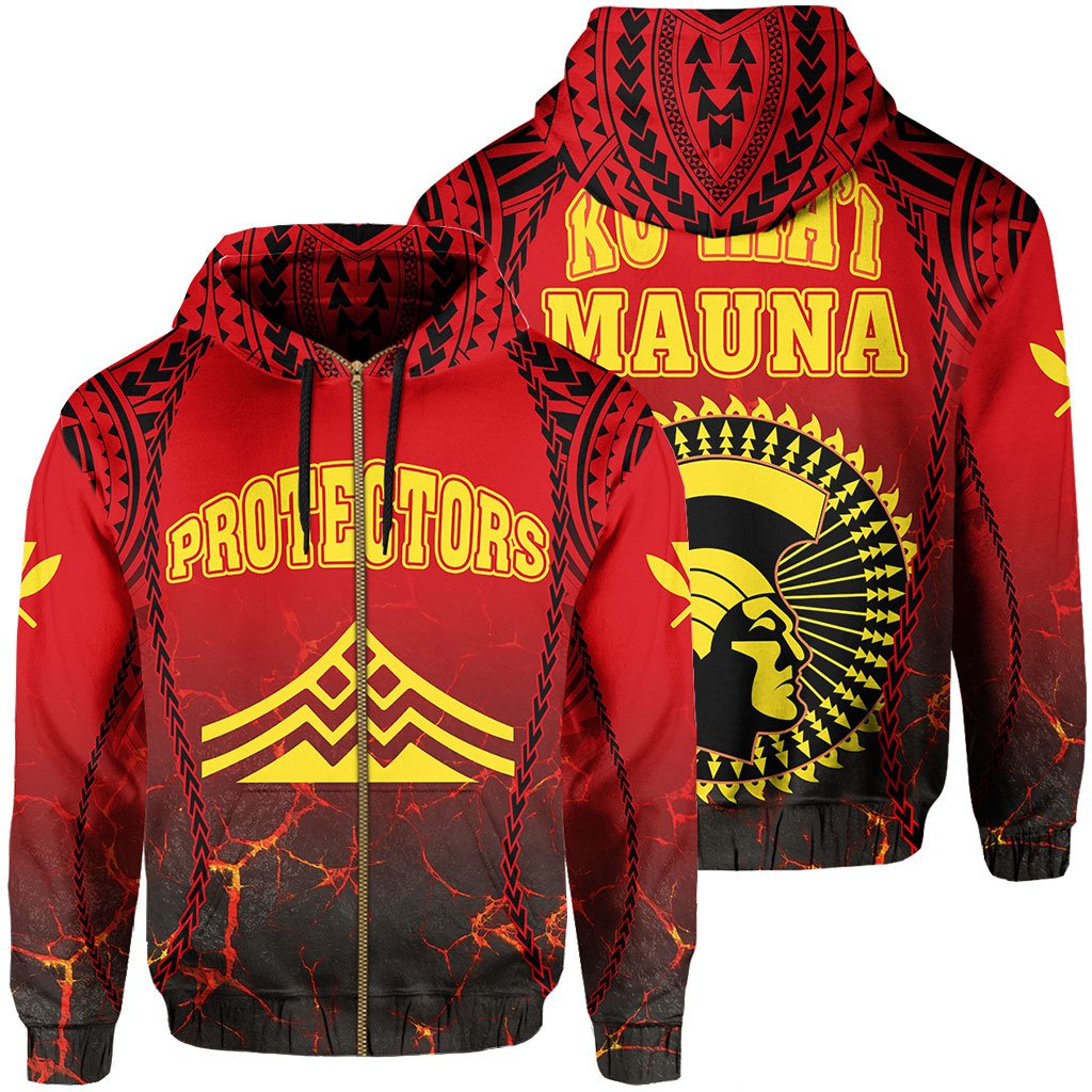 Polynesian Protect Mauna Kea Kanaka Hawaii Zip Hoodie Unisex Red - Polynesian Pride