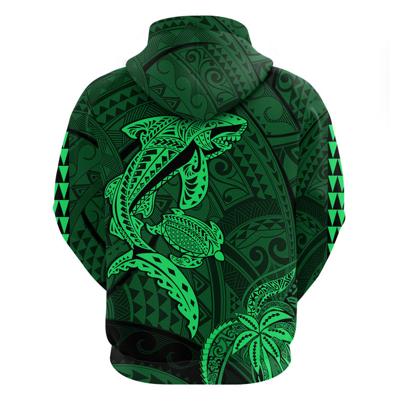 Hawaii Hoodie Shark and Turtle Mix Kakau Green LT9 - Polynesian Pride